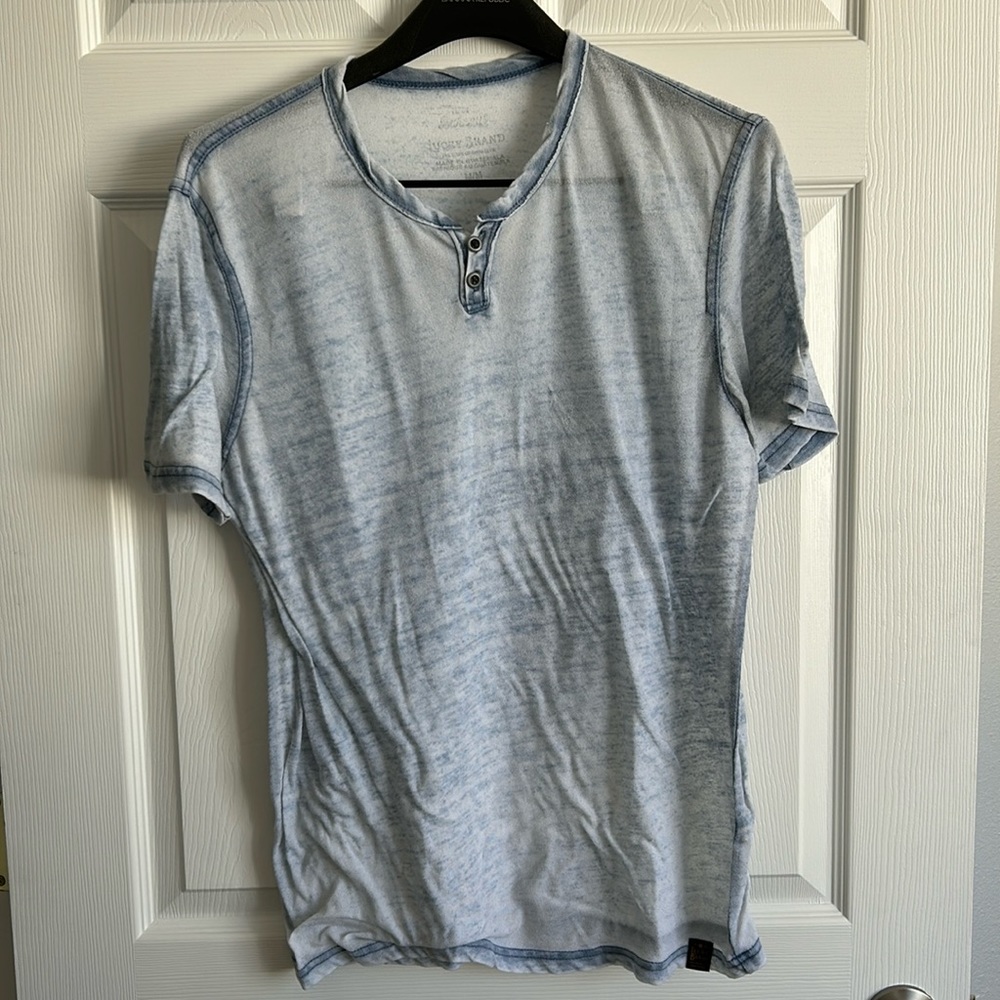 Light Blue Short Sleeve Henley Venice Burnout Notch Neck Tshirt